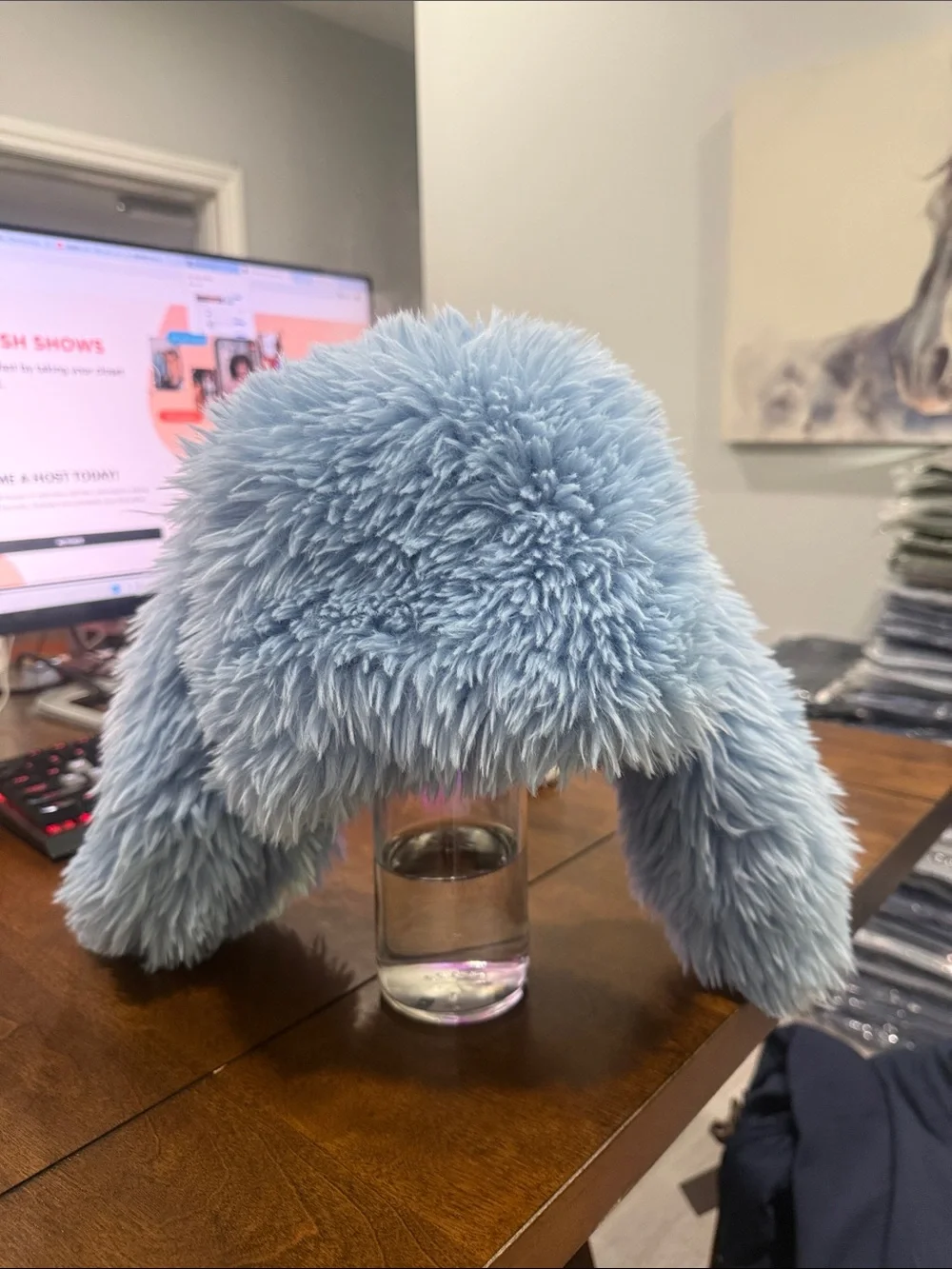 Plush Light Blue Fuzzy Kids Hat - Soft Winter Accessory